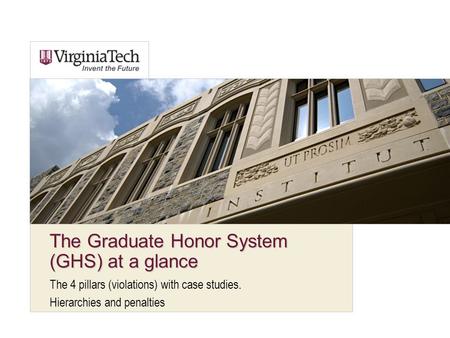 The Graduate Honor System (GHS) at a glance The 4 pillars (violations) with case studies. Hierarchies and penalties.