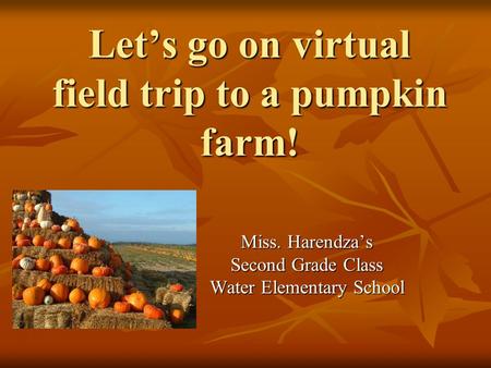 Let’s go on virtual field trip to a pumpkin farm! Miss. Harendza’s Second Grade Class Water Elementary School.
