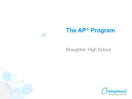 The AP ® Program Broughton High School. Advanced Placement Program ® (AP ® ) courses are college-level courses offered in high school. AP courses reflect.