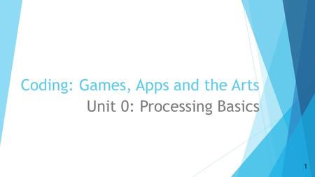 Coding: Games, Apps and the Arts Unit 0: Processing Basics 1.