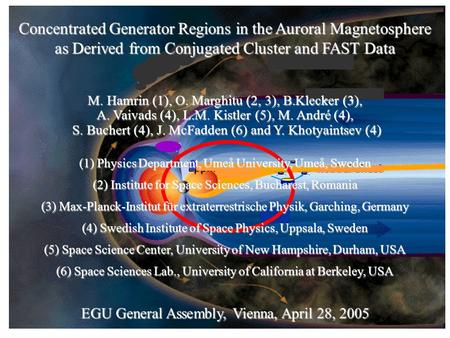 Concentrated Generator Regions in the Auroral Magnetosphere as Derived from Conjugated Cluster and FAST Data M. Hamrin (1),O. Marghitu (2, 3), B.Klecker.