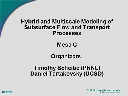 Hybrid and Multiscale Modeling of Subsurface Flow and Transport Processes Mesa C Organizers: Timothy Scheibe (PNNL) Daniel Tartakovsky (UCSD) 1.