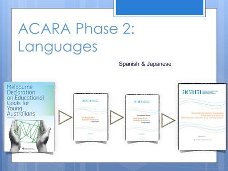ACARA Phase 2: Languages Spanish & Japanese. Important points to keep in mind: The Melbourne Declaration identifies eight learning areas including Languages.