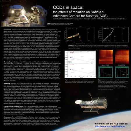 CCDs in space: the effects of radiation on Hubble’s Advanced Camera for Surveys (ACS) Max Mutchler, David Golimowski (Space Telescope Science Institute),
