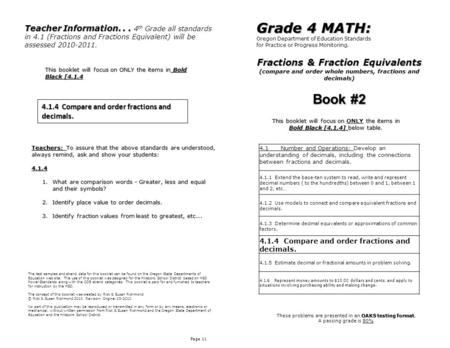 Grade 4 MATH: Book #2 Fractions & Fraction Equivalents