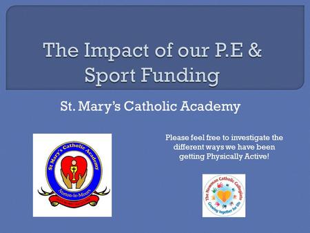 St. Mary’s Catholic Academy Please feel free to investigate the different ways we have been getting Physically Active!
