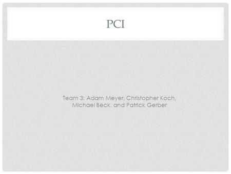 PCI Team 3: Adam Meyer, Christopher Koch,