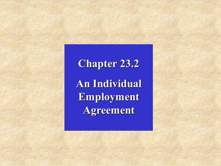 Chapter 23.2 An Individual Employment Agreement. The clauses found in a typical individual employment agreement The minimum content as specified in s65.