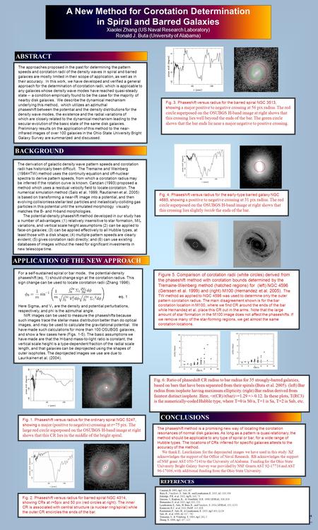 Printed by www.postersession.com A New Method for Corotation Determination in Spiral and Barred Galaxies Xiaolei Zhang (US Naval Research Laboratory) Ronald.