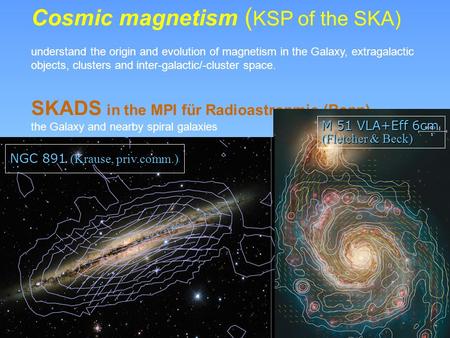 Cosmic magnetism ( KSP of the SKA) understand the origin and evolution of magnetism in the Galaxy, extragalactic objects, clusters and inter-galactic/-cluster.