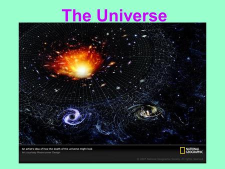The Universe. The Universe is….. All matter, including earth, galaxies, and intergalactic space.