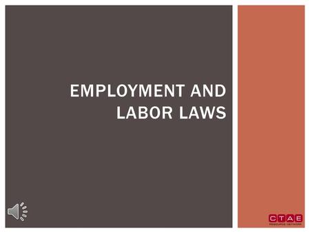 EMPLOYMENT AND LABOR LAWS  These laws:  Prevent discrimination and harassment in the workplace.  Outline workplace poster requirements.  Set wage.