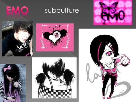 Subculture. Emo is a style of rock music characterized by melodic musicianship and expressive, often confessional lyrics.