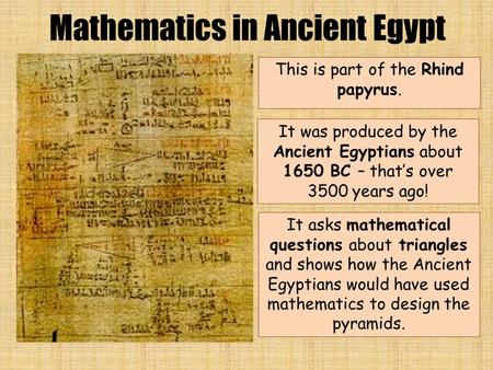 Mathematics in Ancient Egypt