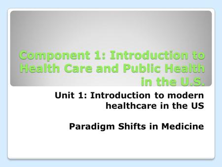 Component 1: Introduction to Health Care and Public Health in the U.S. Unit 1: Introduction to modern healthcare in the US Paradigm Shifts in Medicine.