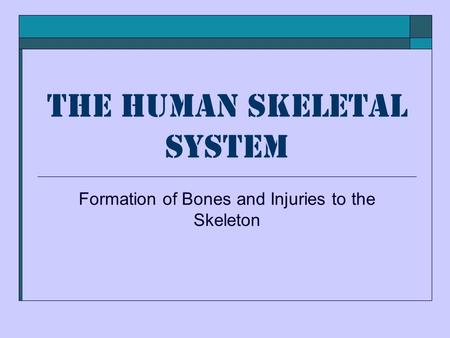 The Human Skeletal System Formation of Bones and Injuries to the Skeleton.