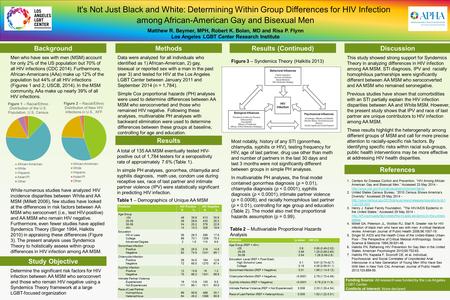 It's Not Just Black and White: Determining Within Group Differences for HIV Infection among African-American Gay and Bisexual Men Matthew R. Beymer, MPH,