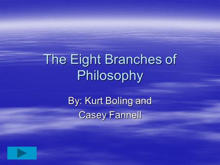 The Eight Branches of Philosophy By: Kurt Boling and Casey Fannell.