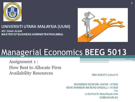 Managerial Economics BEEG 5013