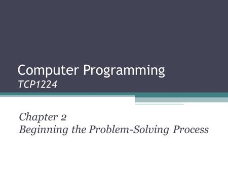 Computer Programming TCP1224 Chapter 2 Beginning the Problem-Solving Process.