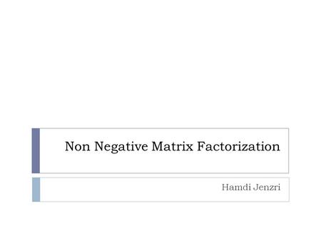 Non Negative Matrix Factorization