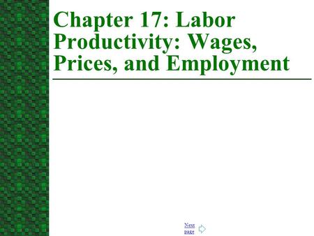 Chapter 17: Labor Productivity: Wages, Prices, and Employment