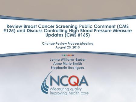 Review Breast Cancer Screening Public Comment (CMS #125) and Discuss Controlling High Blood Pressure Measure Updates (CMS #165) Change Review Process Meeting.
