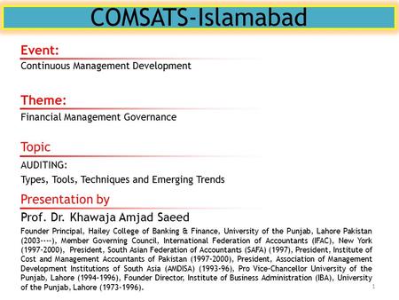 COMSATS-Islamabad Event: Theme: Topic Presentation by
