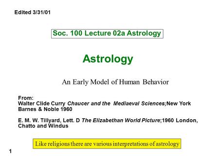 Astrology Soc. 100 Lecture 02a Astrology