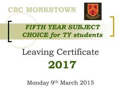 FIFTH YEAR SUBJECT CHOICE for TY students