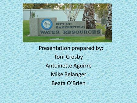 Presentation prepared by: Toni Crosby Antoinette Aguirre Mike Belanger Beata O’Brien.