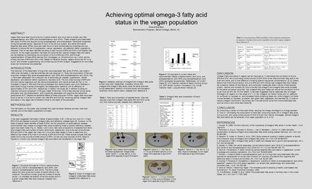 Achieving optimal omega-3 fatty acid status in the vegan population Shanishka Bain Biochemistry Program, Beloit College, Beloit, WI ABSTRACT Vegan diets.