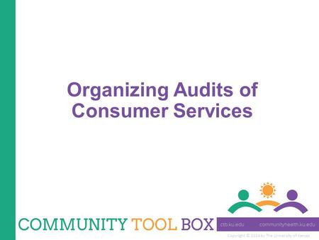 Copyright © 2014 by The University of Kansas Organizing Audits of Consumer Services.