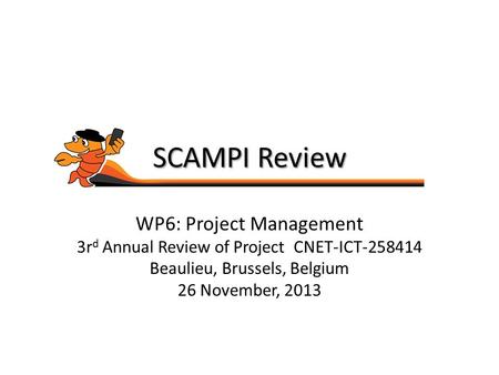 SCAMPI Review WP6: Project Management 3r d Annual Review of Project CNET-ICT-258414 Beaulieu, Brussels, Belgium 26 November, 2013.