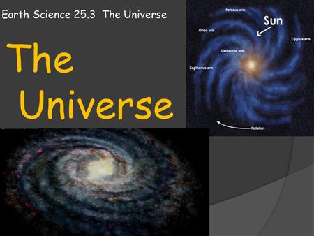 Earth Science 25.3 The Universe The Universe. Earth Science 25.3 The Universe  On a clear and moonless night, away from city lights, you can see a marvelous.