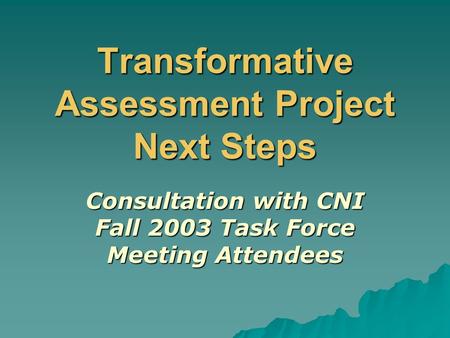 Transformative Assessment Project Next Steps Consultation with CNI Fall 2003 Task Force Meeting Attendees.