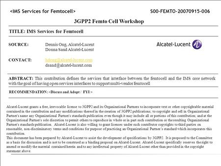 3GPP2 Femto Cell Workshop