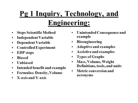 Pg 1 Inquiry, Technology, and Engineering: