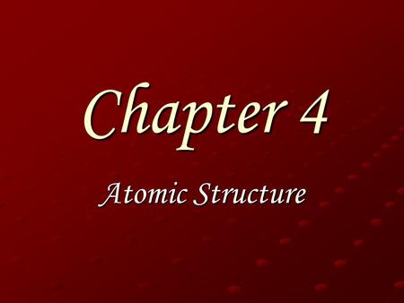 Chapter 4 Atomic Structure. Democritus Greek Philosopher First to suggest the idea of atoms. Believed atoms were indivisible & indestructible.