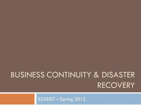 Business Continuity & Disaster recovery