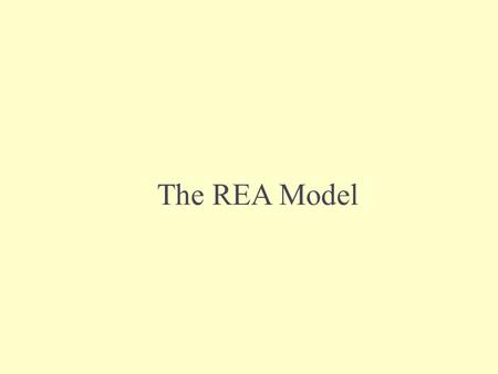 The REA Model. The REA model provides structure for developing an accounting database It helps to identify It helps to The REA Model.