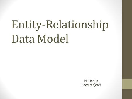 Entity-Relationship Data Model N. Harika Lecturer(csc)