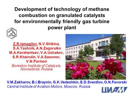 Development of technology of methane combustion on granulated catalysts for environmentally friendly gas turbine power plant Z.R.Ismagilov, N.V.Shikina,