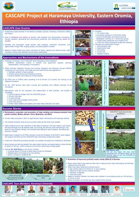  Implements project activities in five districts (woredas) (Gurawa, Haramaya, Kombolcha, Metta and Habro).  Aims at identifying and scaling up farmers’