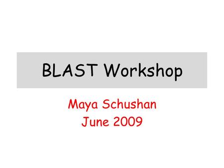 BLAST Workshop Maya Schushan June 2009.