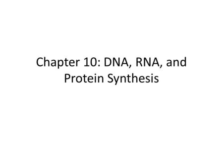Chapter 10: DNA, RNA, and Protein Synthesis