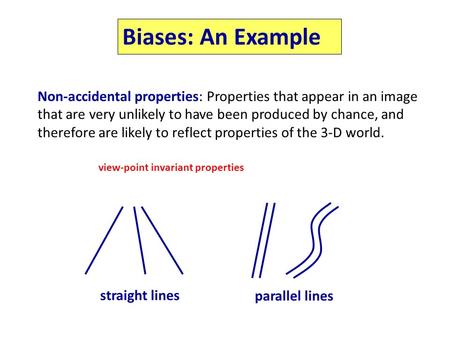 Biases: An Example Non-accidental properties: Properties that appear in an image that are very unlikely to have been produced by chance, and therefore.