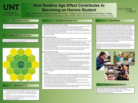 How Relative Age Effect Contributes to Becoming an Honors Student Shelly Schenewerk: Medical Laboratory Science, College of Arts and Sciences, and Honors.