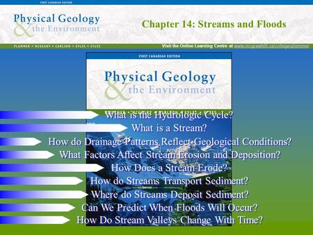 Chapter 14: Streams and Floods Visit the Online Learning Centre at www.mcgrawhill.ca/college/plummerwww.mcgrawhill.ca/college/plummer Chapter 14: Streams.