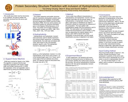 Protein Secondary Structure Prediction with inclusion of Hydrophobicity information Tzu-Cheng Chuang, Okan K. Ersoy and Saul B. Gelfand School of Electrical.